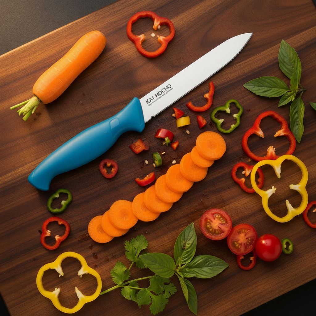 Kai Vegetable Kitchen Serrated Knife (Blue)