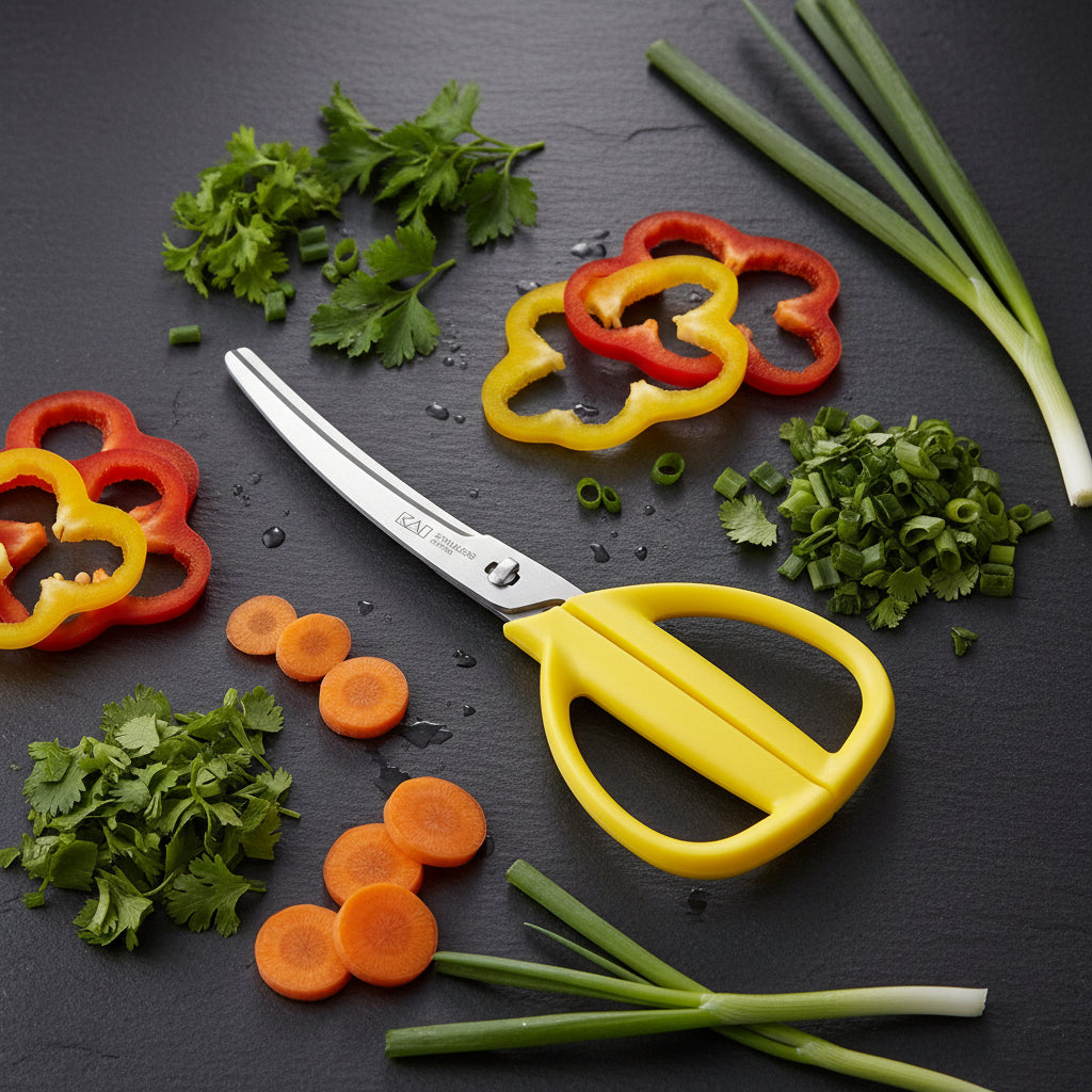 Curved kitchen scissors (with case) Yellow