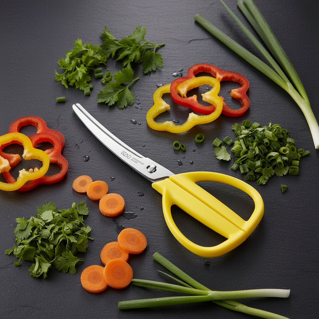 Curved kitchen scissors (with case) Yellow