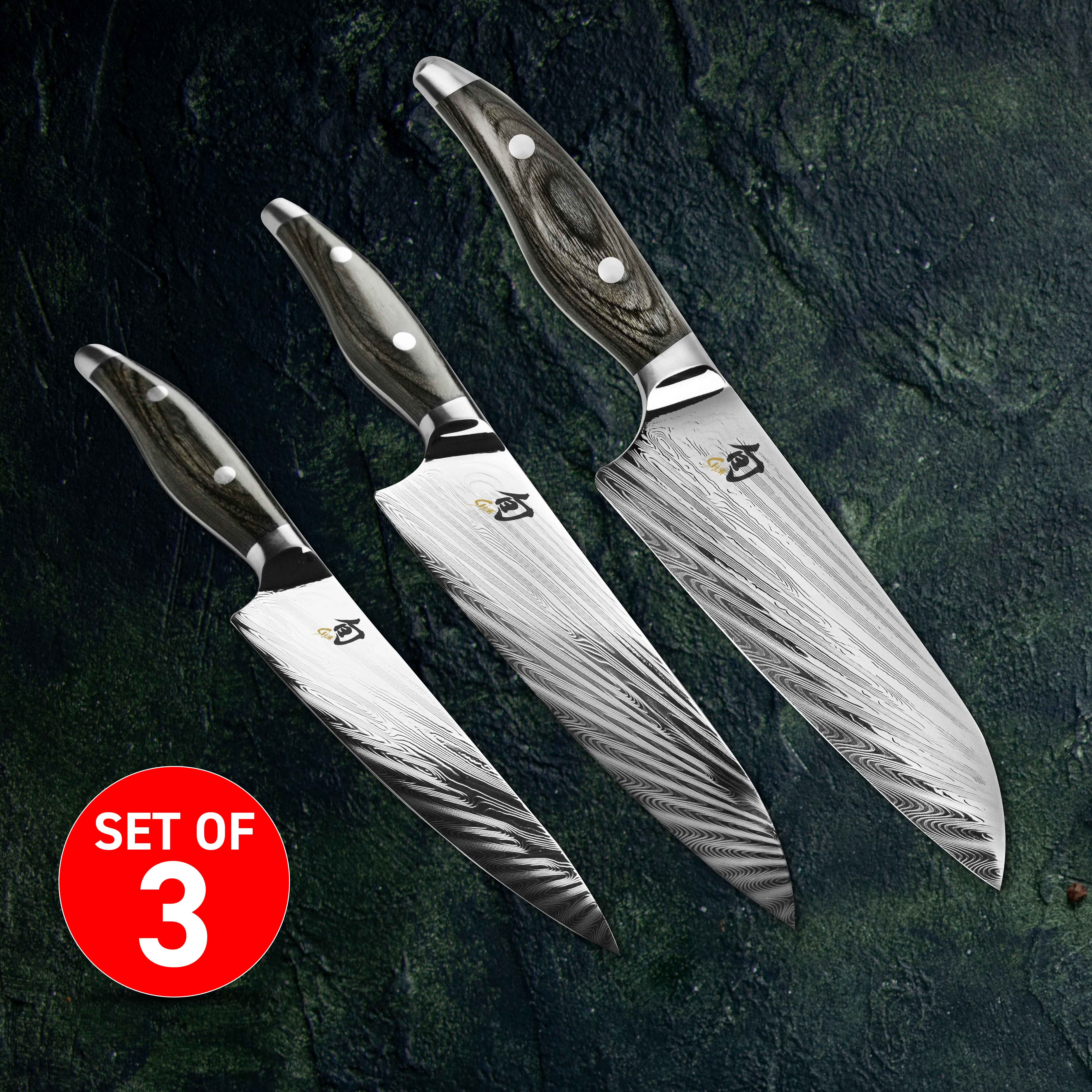 KAI Shun Nagare Knife Set of 3 (Chef, Utility and Santoku Knife)