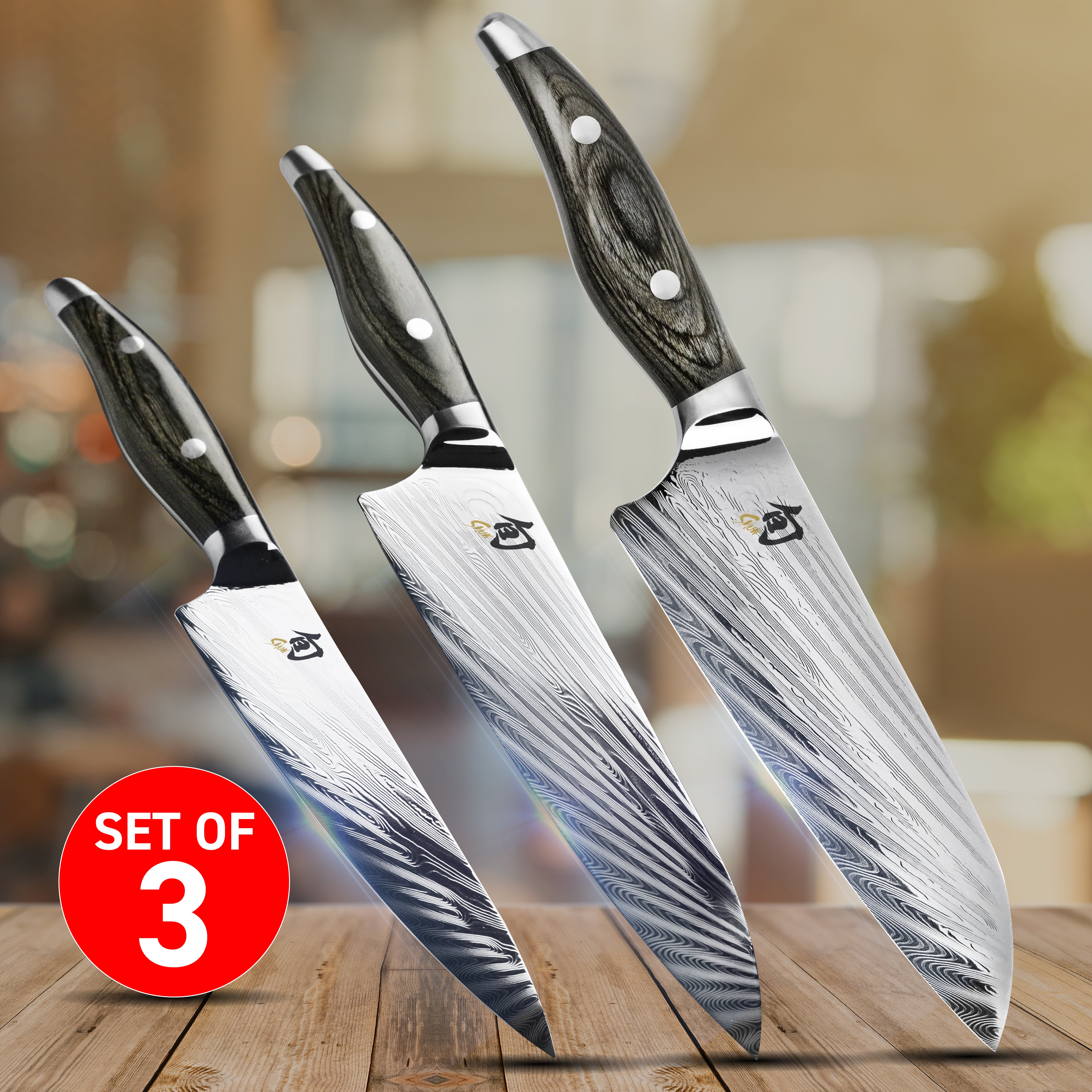 KAI Shun Nagare Knife Set of 3 (Chef, Utility and Santoku Knife)