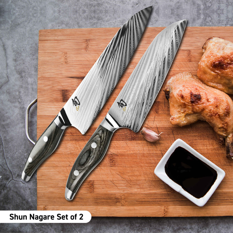 KAI Shun Nagare Knife Set of 2 (Chef, and Santoku Knife)