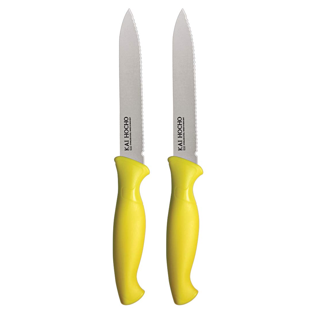 Kai Stainless Steel Vegetable Knife Serrated Blade Set, 2-Piece (Yellow)