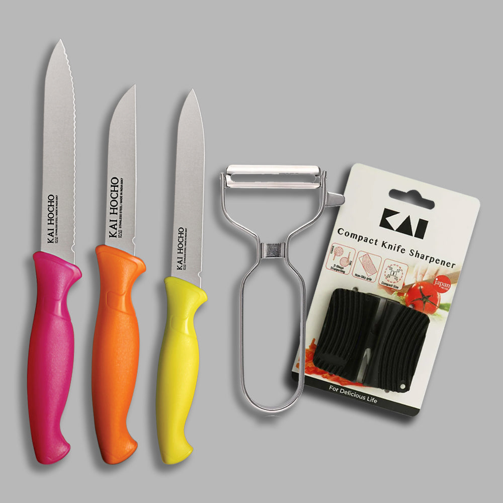 KAI Kitchen Knife, Peeler with Knife Sharpner
