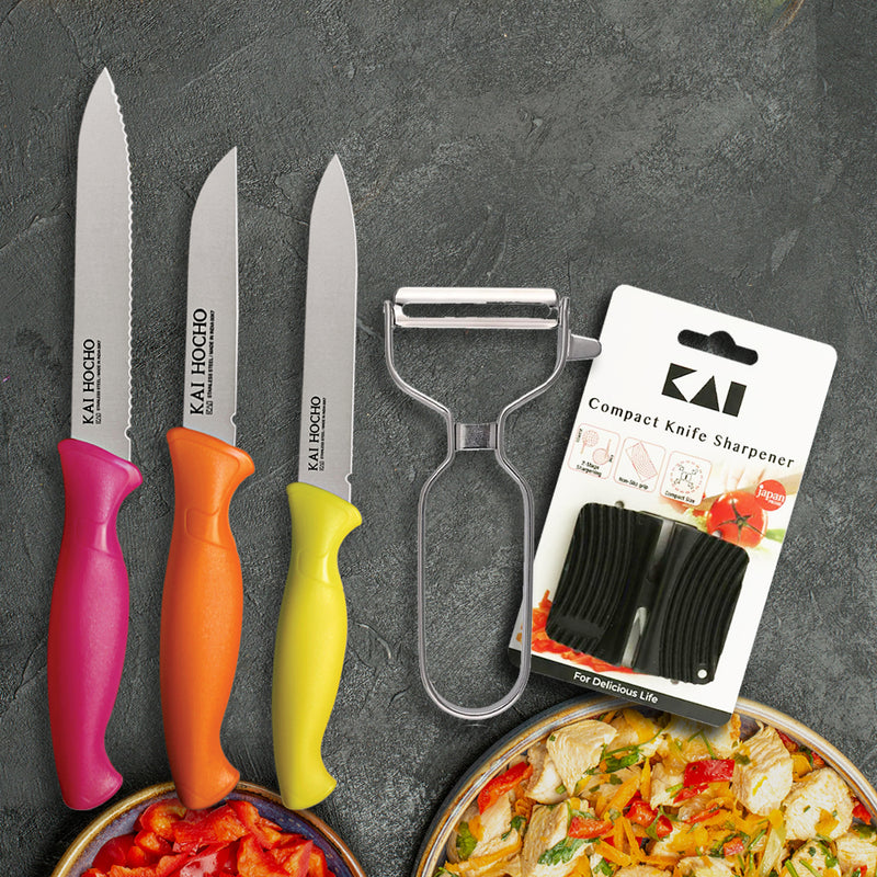 KAI Kitchen Knife, Peeler with Knife Sharpner