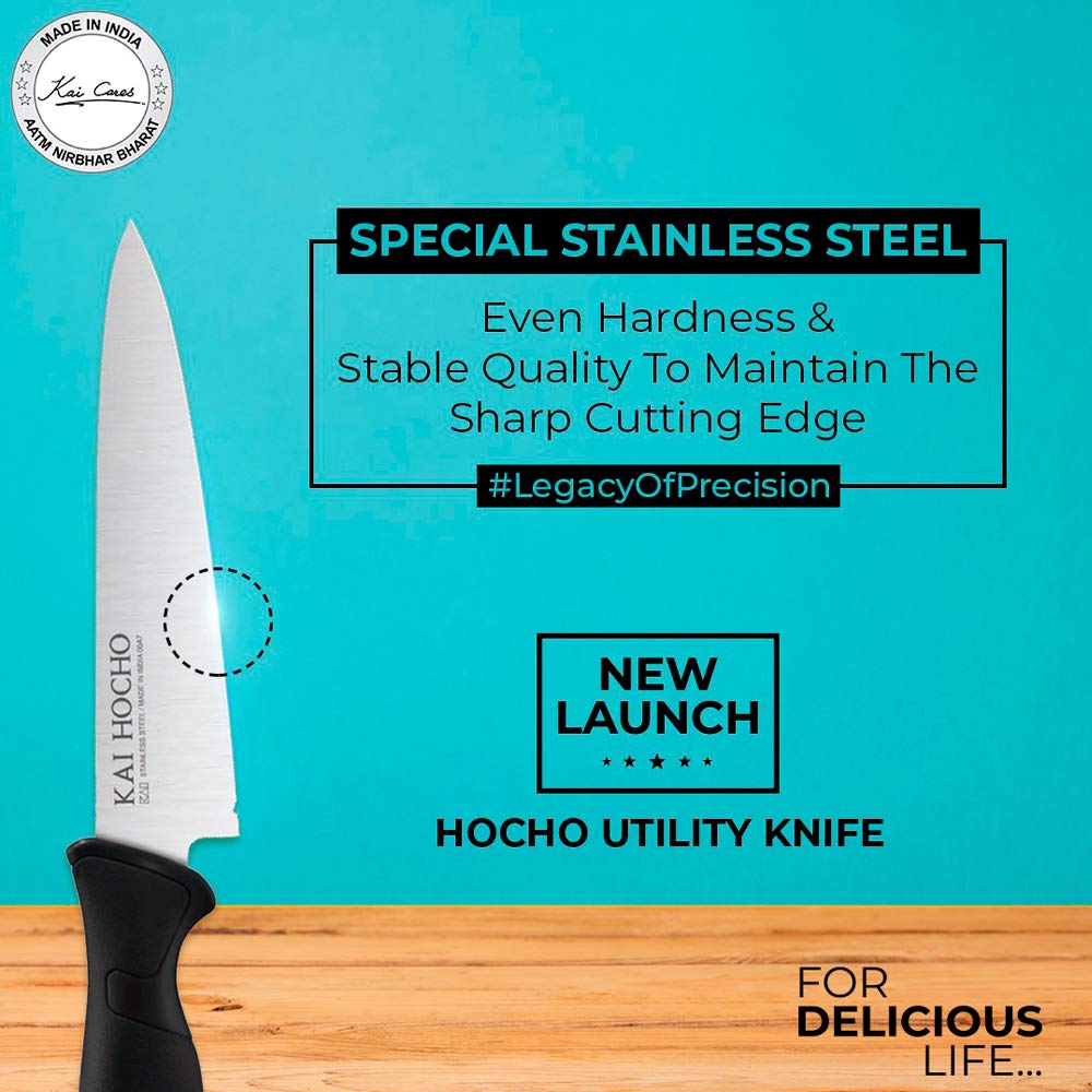 Kai Hocho Premium Utility Knife Gift Set with T-Shaped peeler & Compact Knife Sharpener