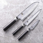 Kai Shun Classic Kitchen Knife, Set of 3 Knife (Santoku 6.5-Inch, Utility 6'' and Paring Knife 3.5'') with D-Shaped Handles