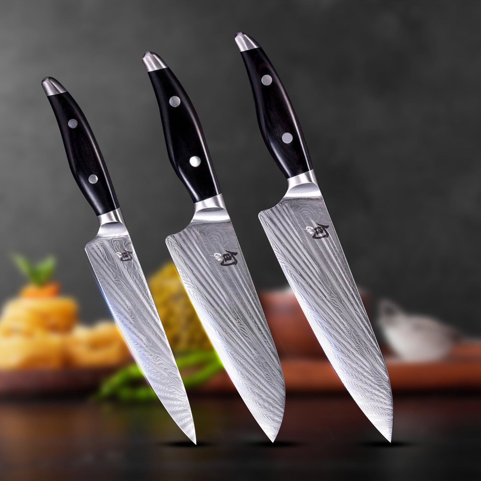 KAI Shun Nagare Knife (Black) Set of 3 (Chef, Utility and Santoku Knife)