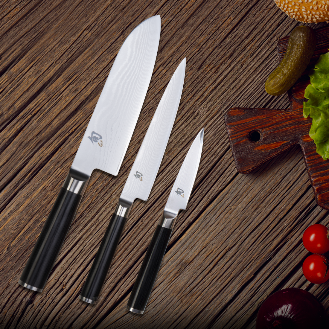 Kai Shun Classic Kitchen Knife Set (Santoku 7'', Utility 6'' and Paring Knife 3.5'')