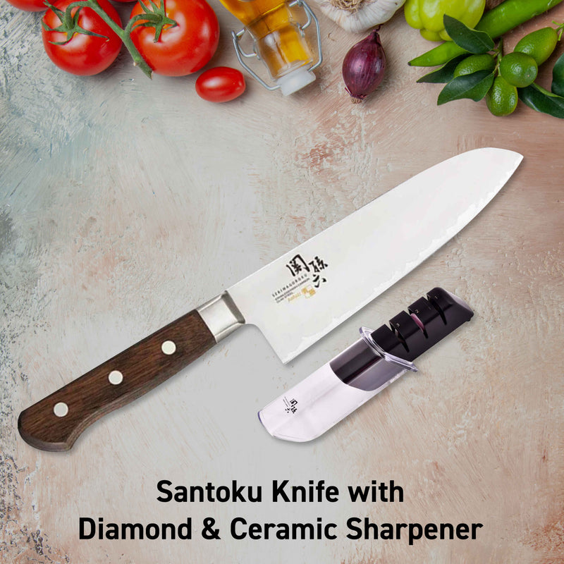 KAI Seki Magoroku Santoku Knife [AE5151] + Diamond And Ceramic Knife Sharpener