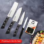 Kai Premium Knife Set [Nakiri, Santoku, Petty & Serrated Knife With Knife Sharpener]