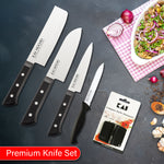 Kai Premium Knife Set [Nakiri, Santoku, Petty & Serrated Knife With Knife Sharpener]