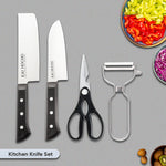 KAI Premium Kitchen Nakiri Knife, Santoku Knife, Scissors, Peeler (Set of-4)