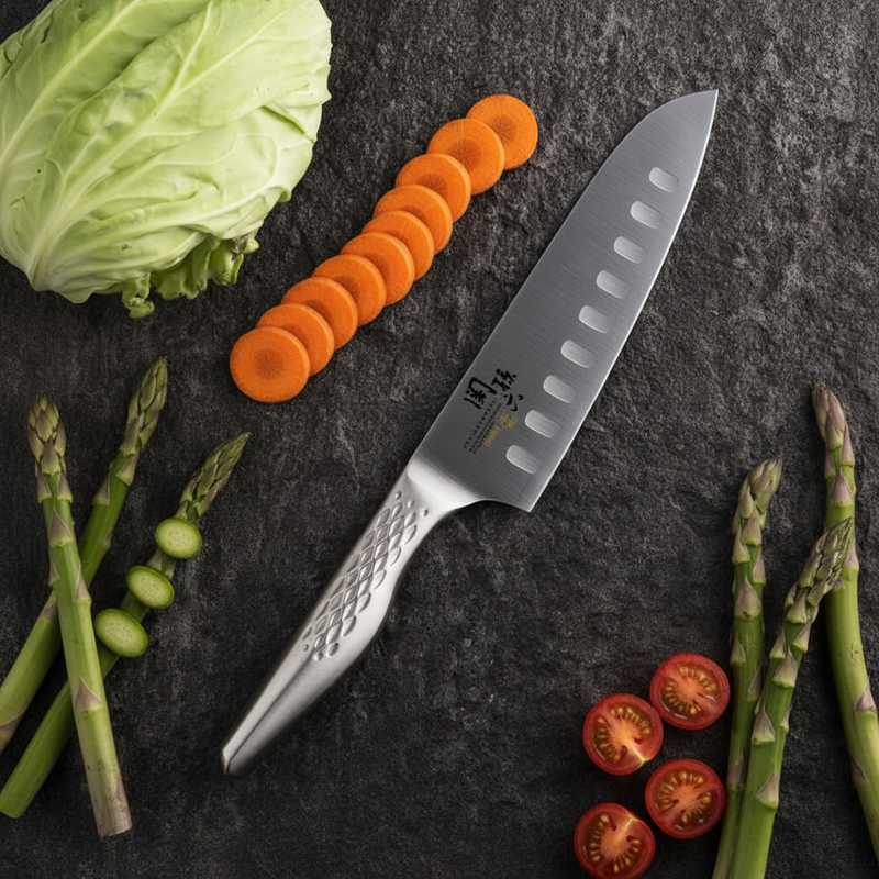 Seki Magoroku Shoso Scalloped Santoku Dimple Knife 16.5cm