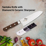 KAI Seki Magoroku Santoku Knife [AE5151] + Diamond And Ceramic Knife Sharpener