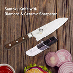 KAI Seki Magoroku Santoku Knife [000AE5152] + Diamond And Ceramic Knife Sharpener